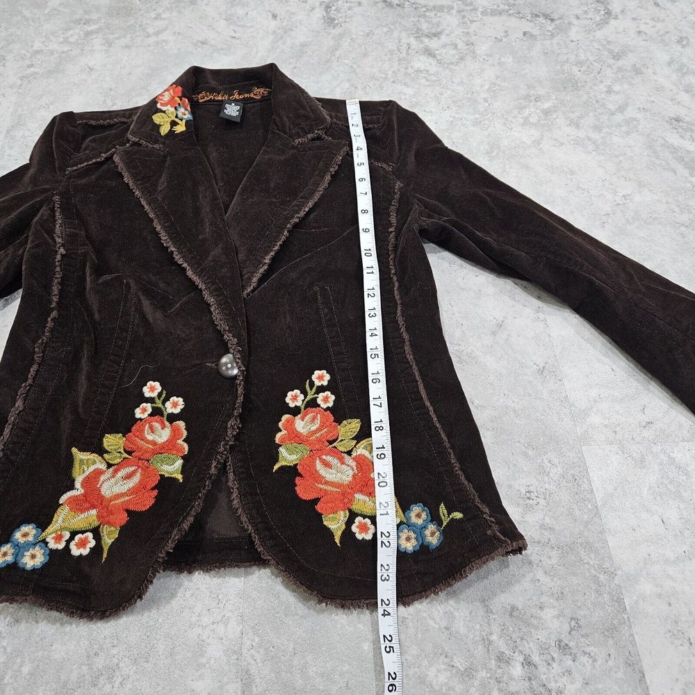 Vintage Y2k Kitkit Jeans Embroidered Brown Corduroy Jacket Shabby Chic Medium - Picture 12 of 16